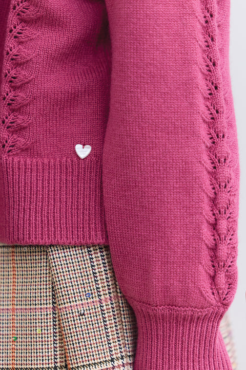 Cardigan - Magenta en laine ajourée - Image principale