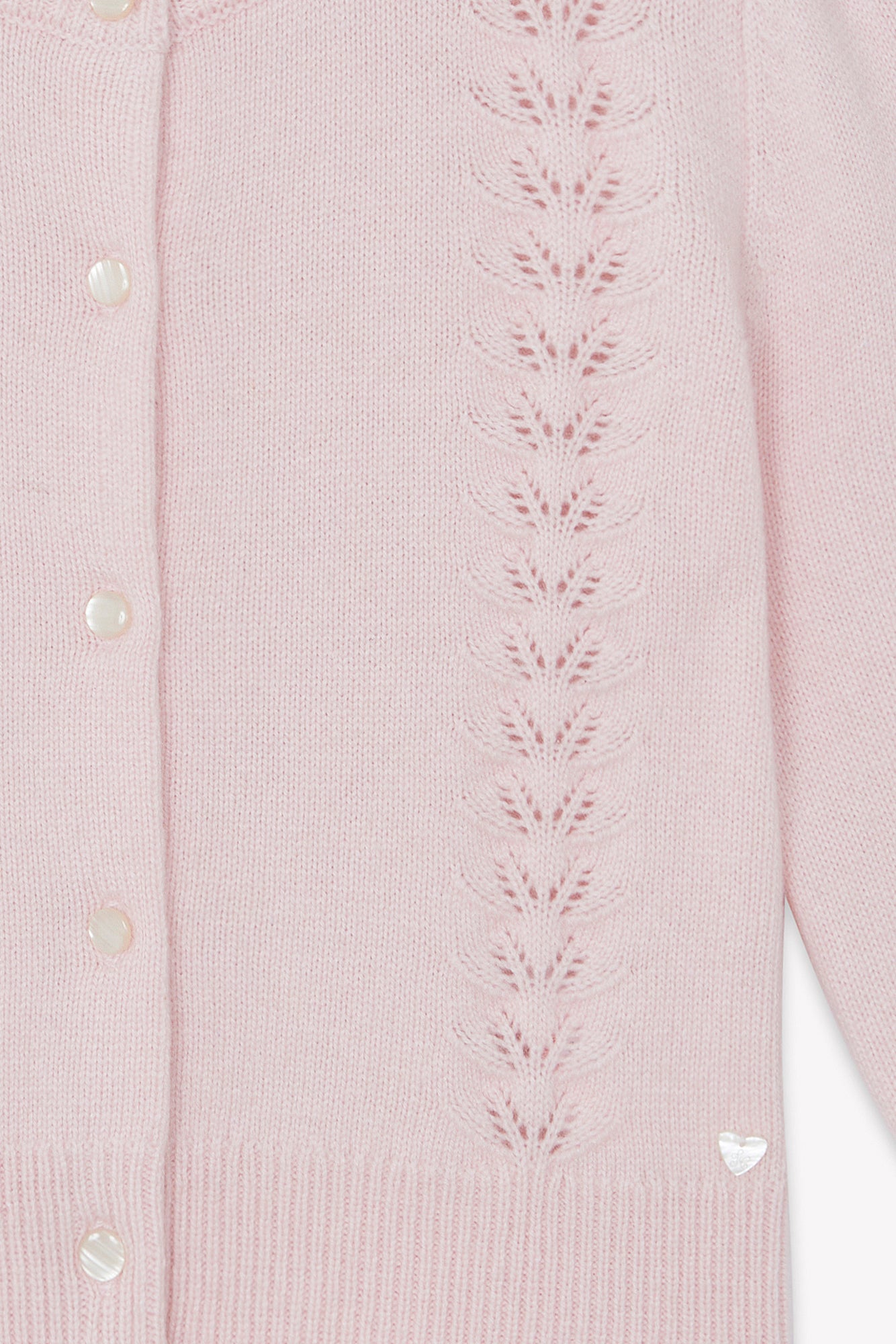 Cardigan - Rose poudré en laine ajourée