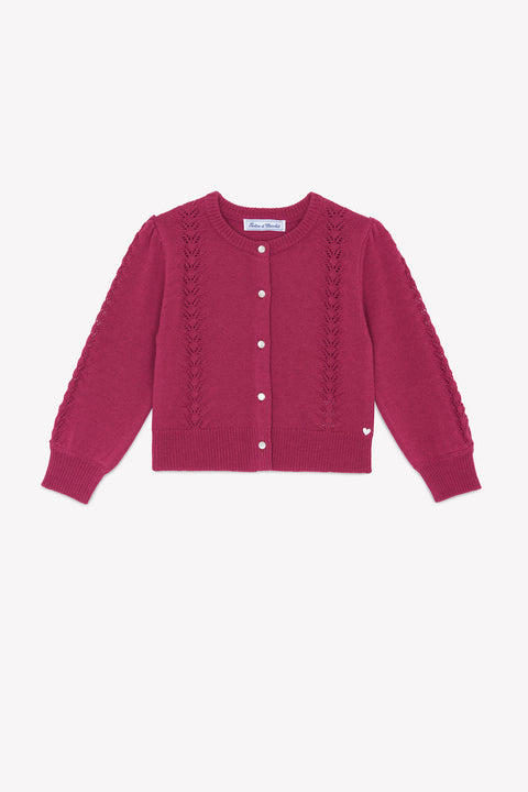 Cardigan - Magenta en laine ajourée - Image principale