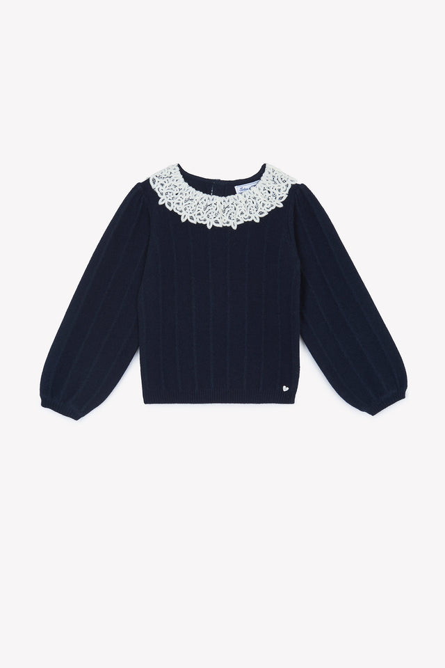 Trui - Navy Kraag met ruches - Image principale