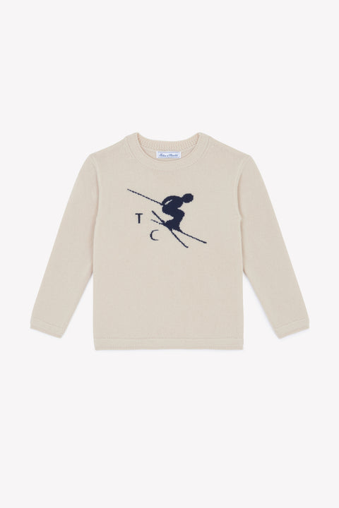 Pull - beige chiné illustration ski - Image principale