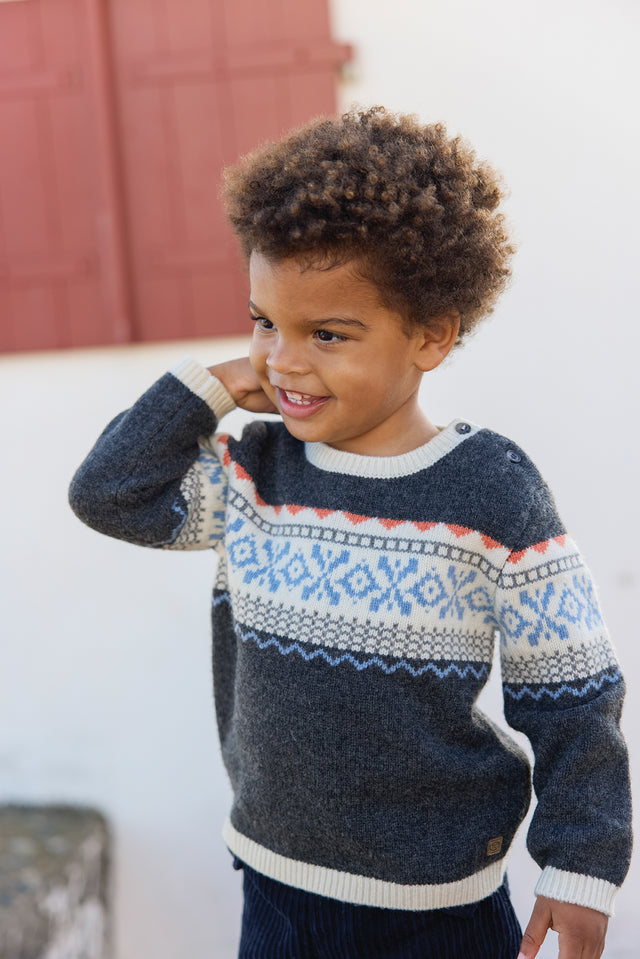 Pull - Gris foncé chiné motif jacquard - Image principale