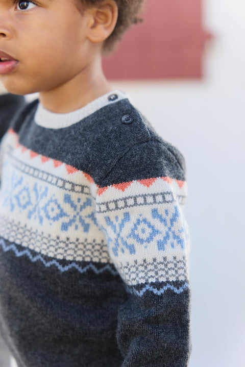 Pull - Gris foncé chiné motif jacquard - Image principale