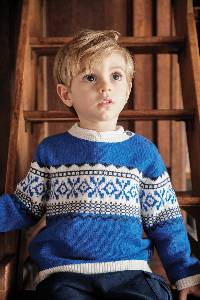 Pull - Bleu électrique motif jacquard - Image principale