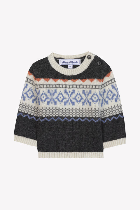 Pull - Gris foncé chiné motif jacquard - Image principale