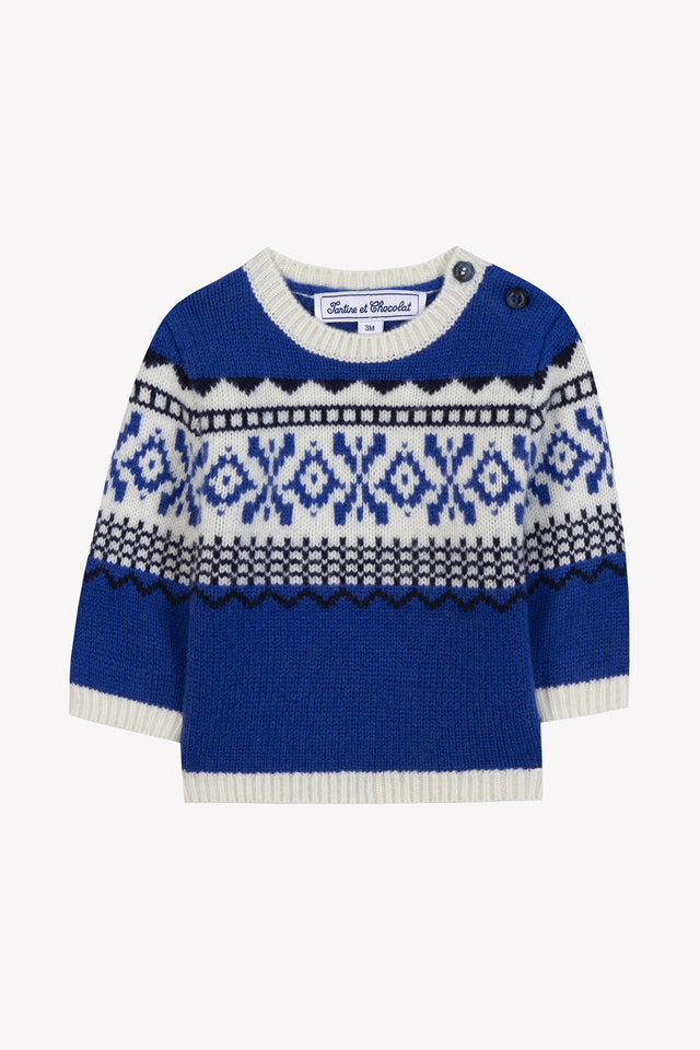 Trui - Blauw elektrisch motief jacquard - Image principale