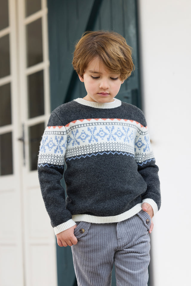 Pull - Gris foncé chiné motif jacquard - Image principale