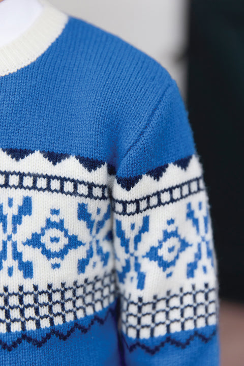 Pull - Bleu électrique motif jacquard - Image principale