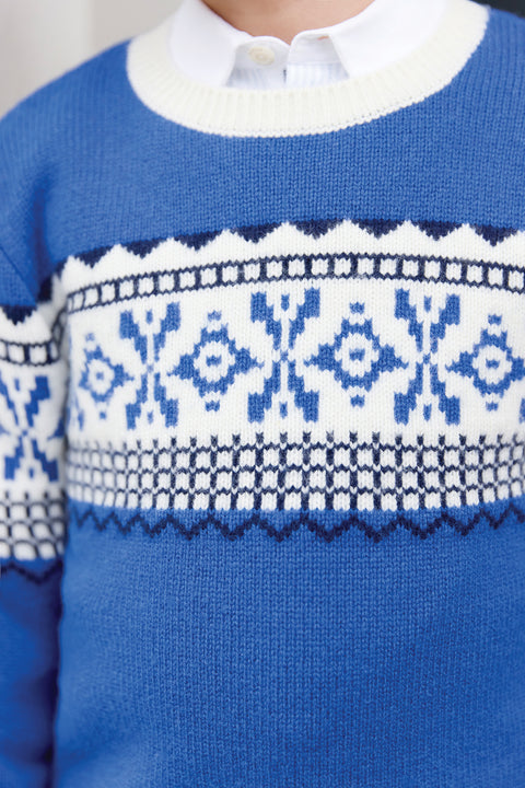 Pull - Bleu électrique motif jacquard - Image principale