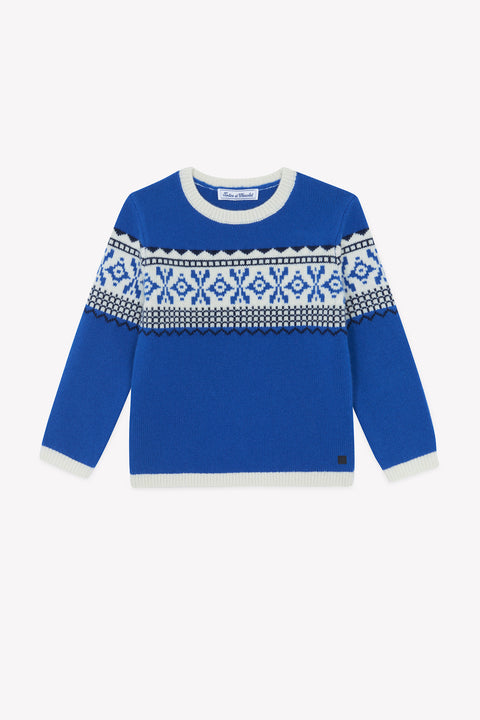 Pull - Bleu électrique motif jacquard - Image principale