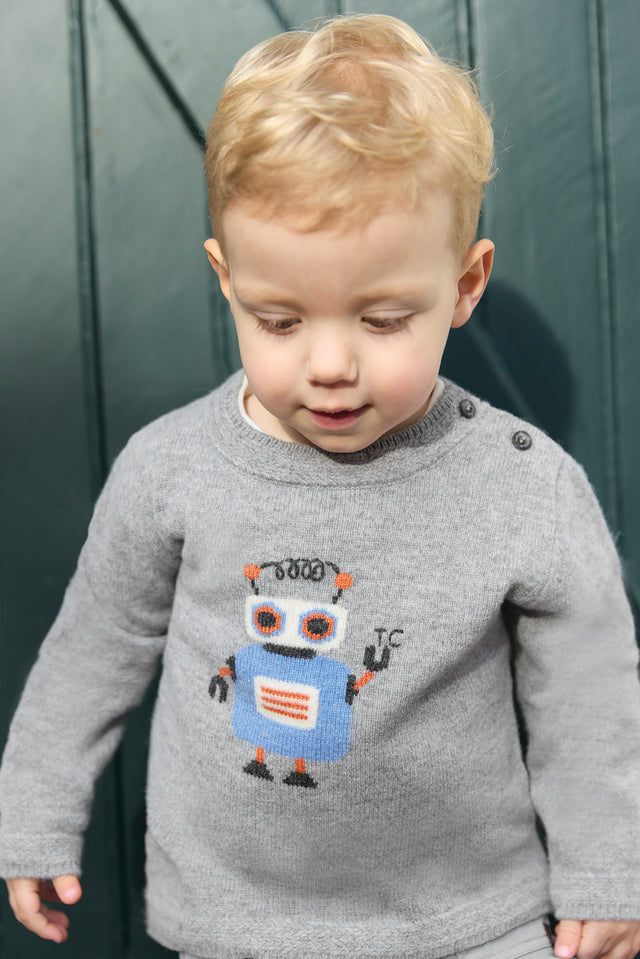 Pull - Gris chiné illustration robot - Image principale