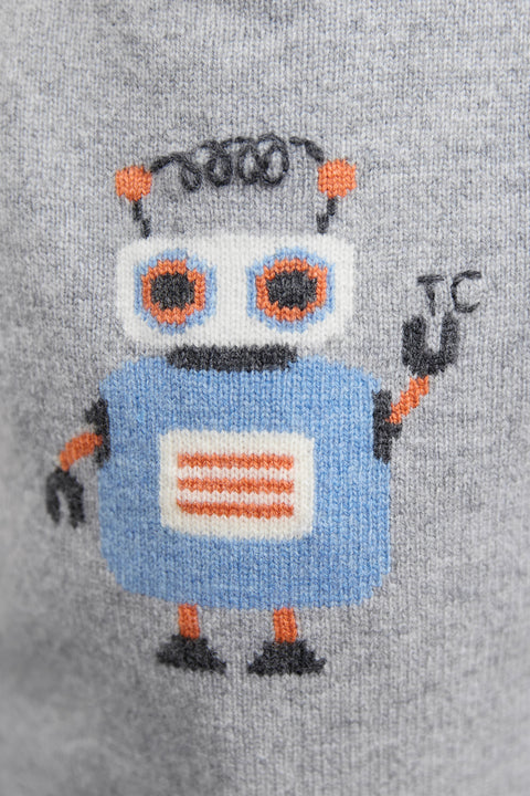 Pull - Gris chiné illustration robot - Image principale