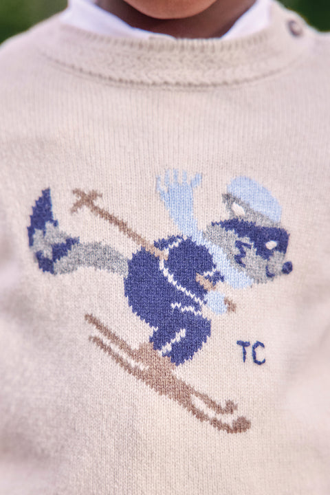 Pull - Beige chiné illustration ratton laveur - Image principale