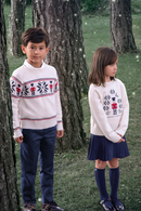 Pull - Ecru broderie casse noisette