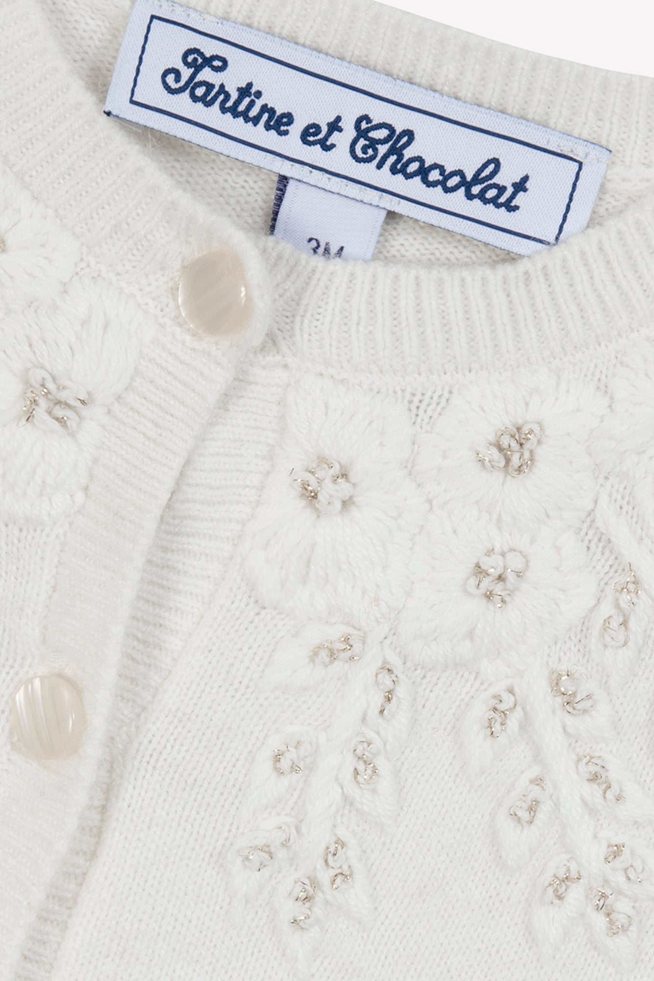 Cardigan - Ecru broderie flocons