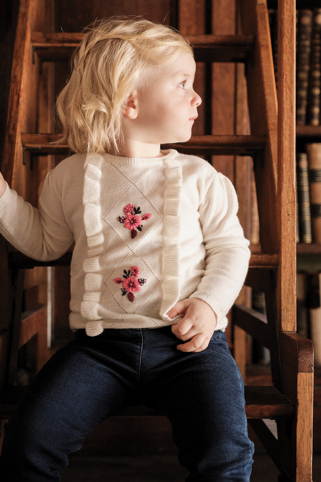 Pull - Ecru broderie fleurs - Image principale