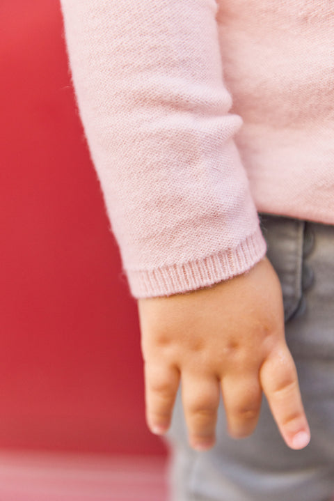 Pull - Rose pâle broderie fleurs - Image principale