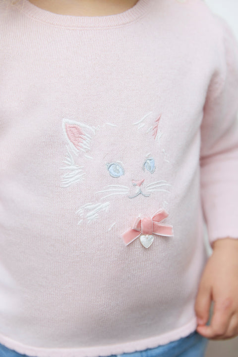 Pull - Rose pâle illustration chat - Image principale