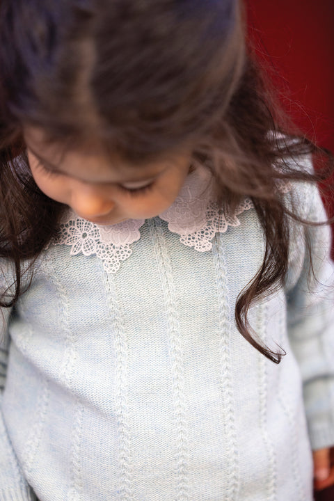 Pull - Vert d'eau col broderie anglaise - Image principale