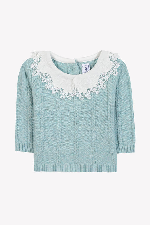 Pull - Vert d'eau col broderie anglaise - Image principale