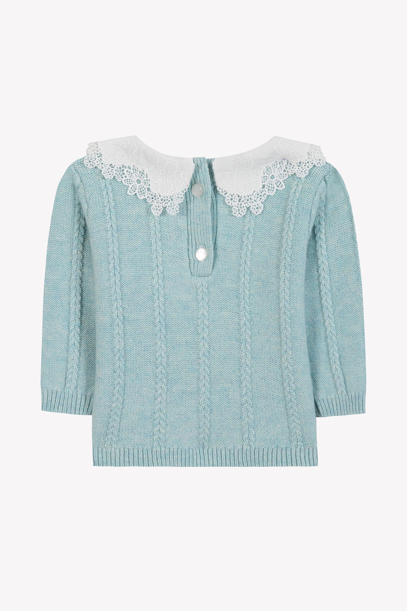 Pull - Vert d'eau col broderie anglaise