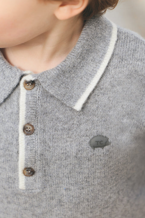 Pull - Gris chiné col pointu - Image principale