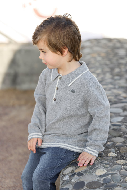 Pull - Gris chiné col pointu - Image principale