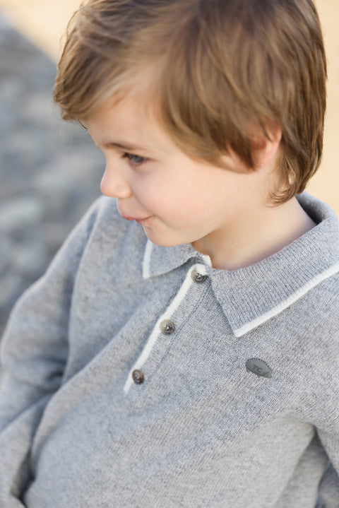 Pull - Gris chiné col pointu - Image principale