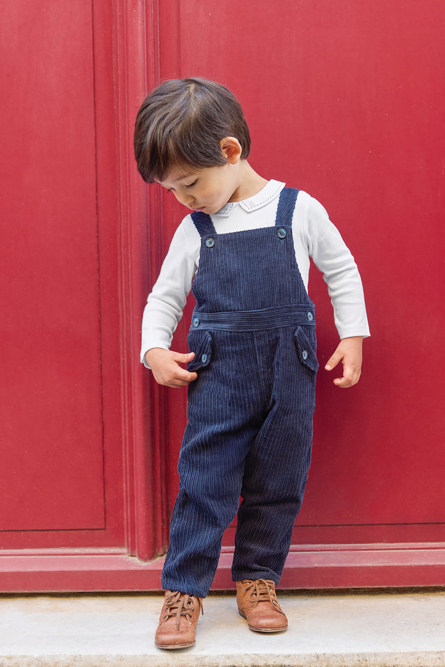 Salopette longue - Marine en velours - Image principale