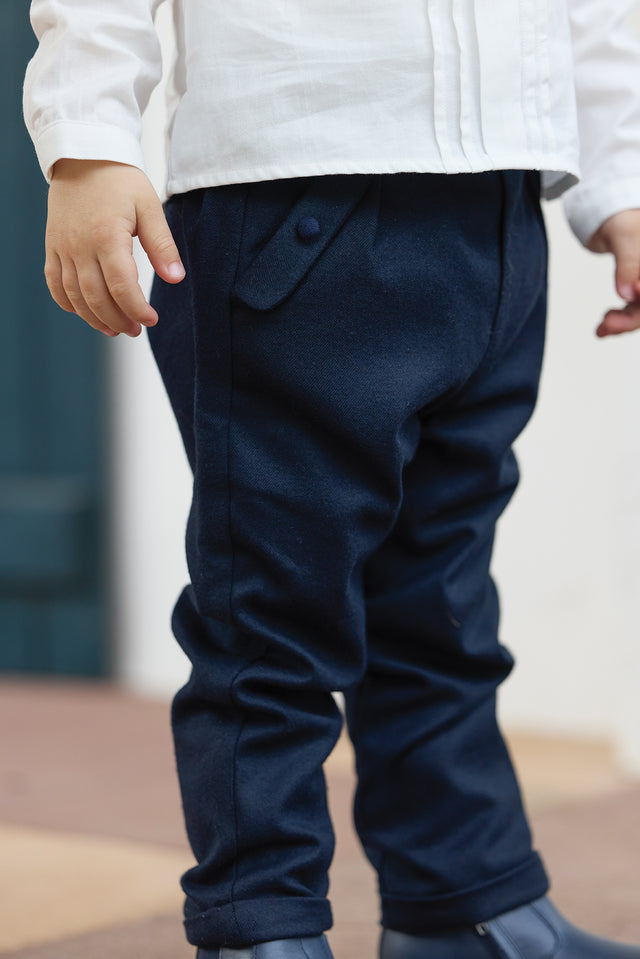 Pantalon - Marine en flanelle - Image principale