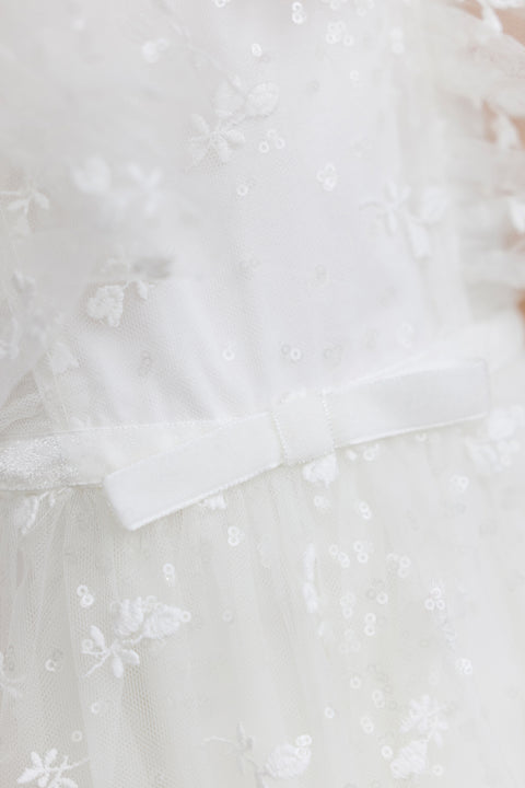 Kleid - Ecru aus besticktem Schleierstoff - Image principale