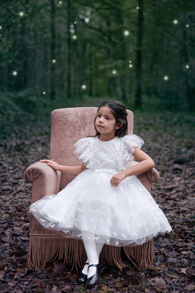 Robe - Ecru en voile brodé - Image principale