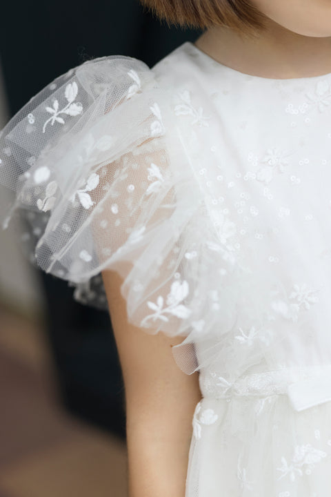 Robe - Ecru en voile brodé - Image principale