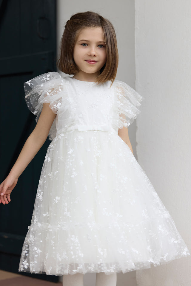 Kleid - Ecru aus besticktem Schleierstoff - Image principale