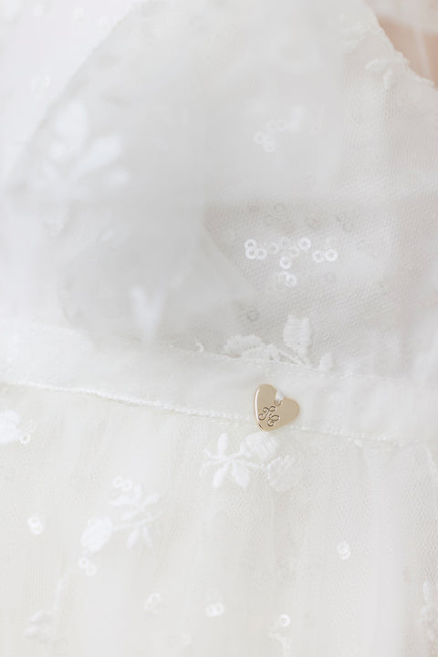 Kleid - Ecru aus besticktem Schleierstoff - Image principale