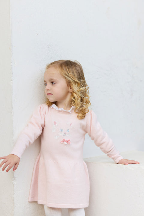 Robe - Rose pâle broderie chat - Image principale