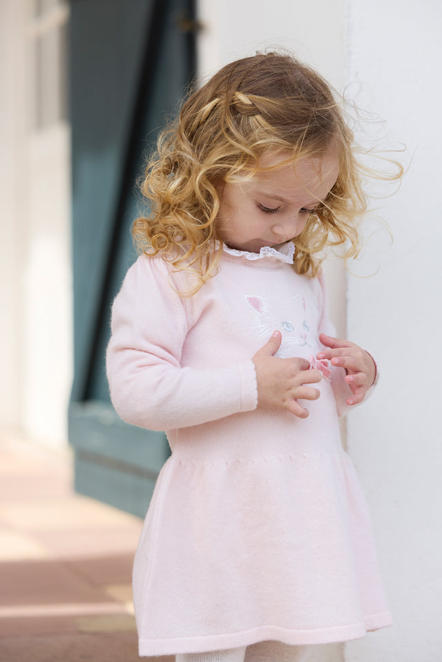 Robe - Rose pâle broderie chat - Image principale