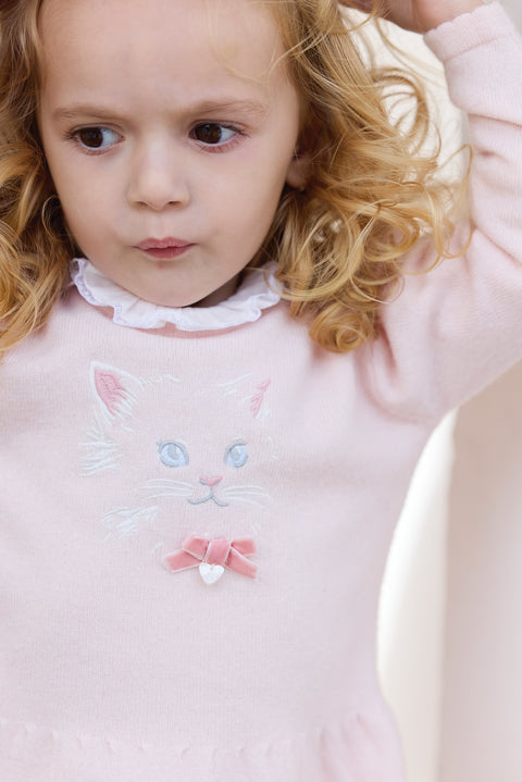 Robe - Rose pâle broderie chat - Image principale