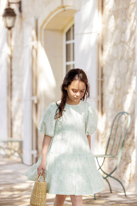 Robe - Vert d'eau inspiration Toile de Jouy - Image principale
