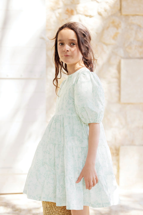 Robe - Vert d'eau inspiration Toile de Jouy - Image principale