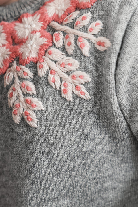 Robe - Gris chiné broderies - Image principale