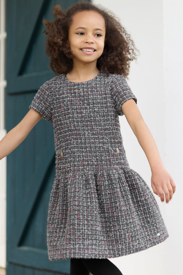 Robe - Gris foncé en tweed - Image principale