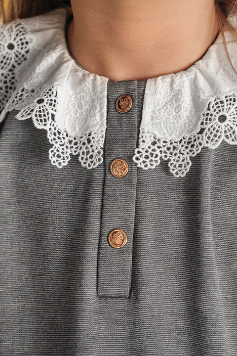 Robe - Gris chiné col volanté - Image principale