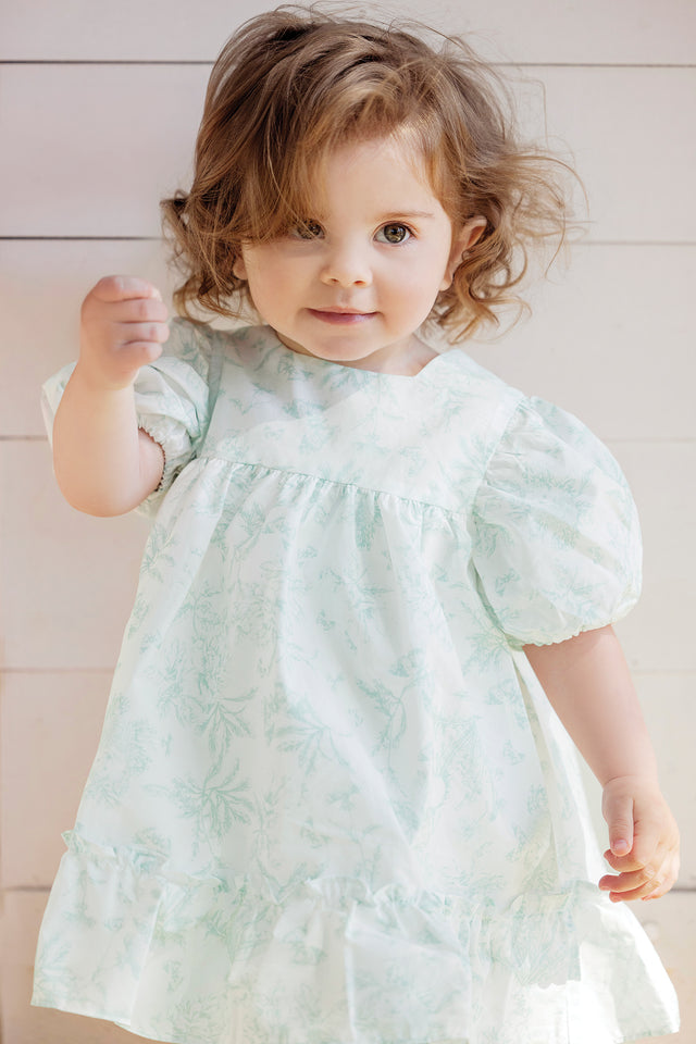 Robe - Vert d'eau inspiration Toile de Jouy - Image principale