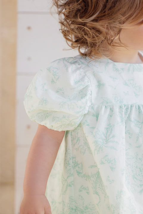 Robe - Vert d'eau inspiration Toile de Jouy - Image principale
