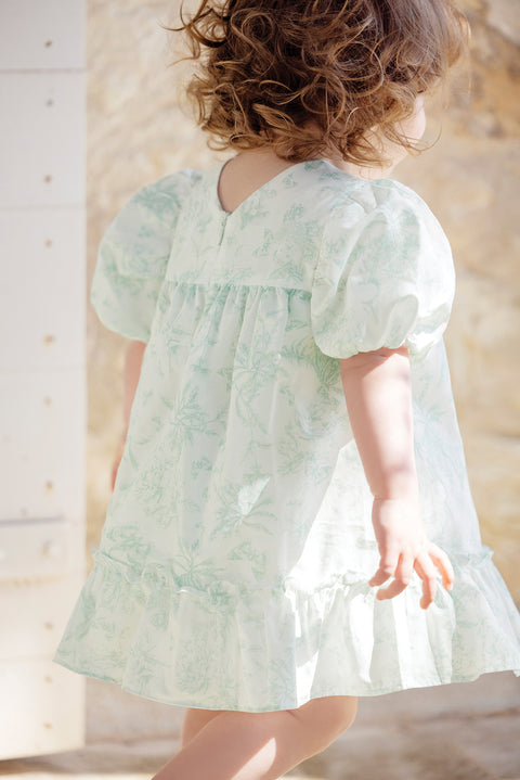 Robe - Vert d'eau inspiration Toile de Jouy - Image principale