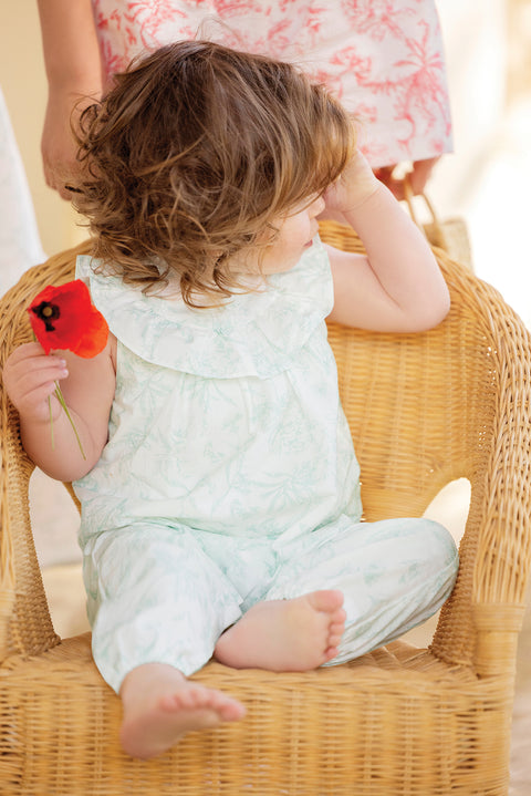 Combinaison longue - Vert d'eau inspiration Toile de Jouy - Image principale