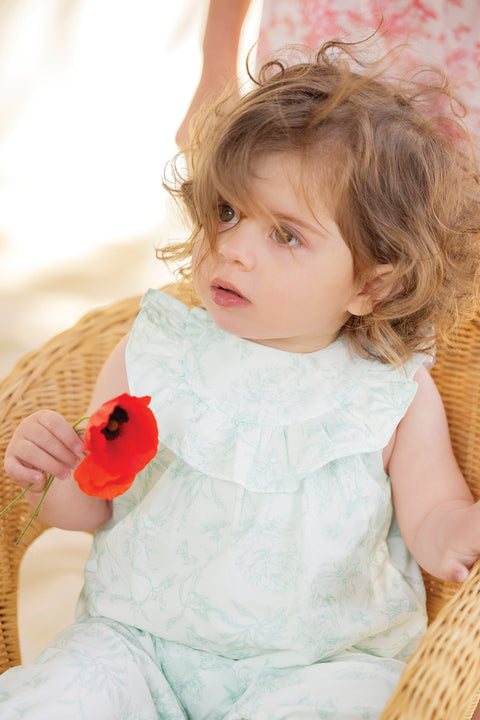 Combinaison longue - Vert d'eau inspiration Toile de Jouy - Image principale