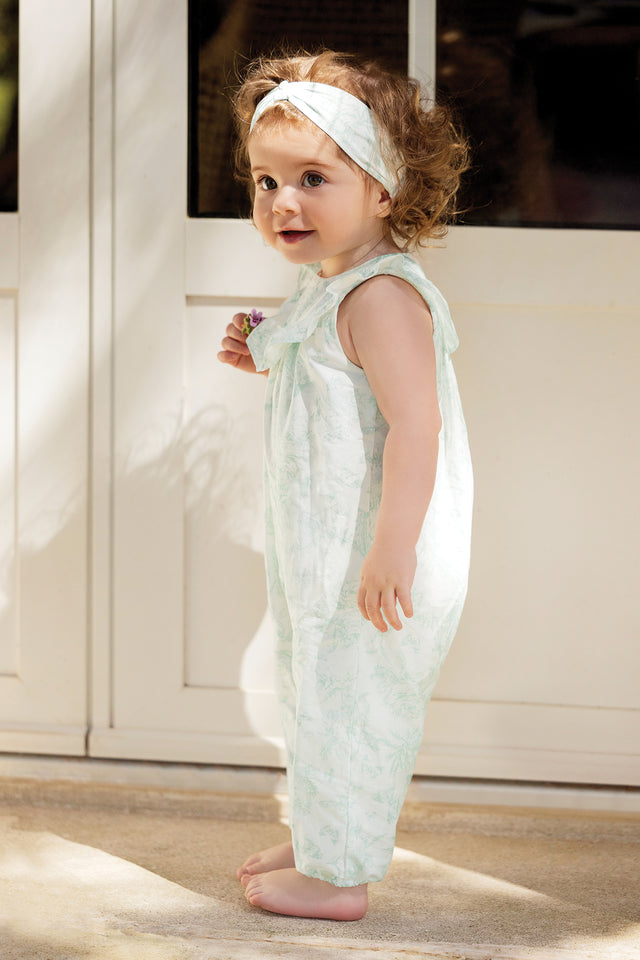 Combinaison longue - Vert d'eau inspiration Toile de Jouy - Image principale