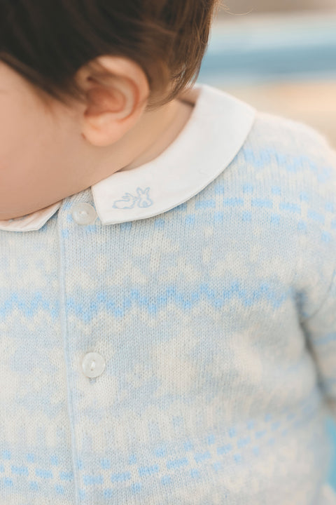 Combinaison longue - Bleu céleste jacquard - Image principale